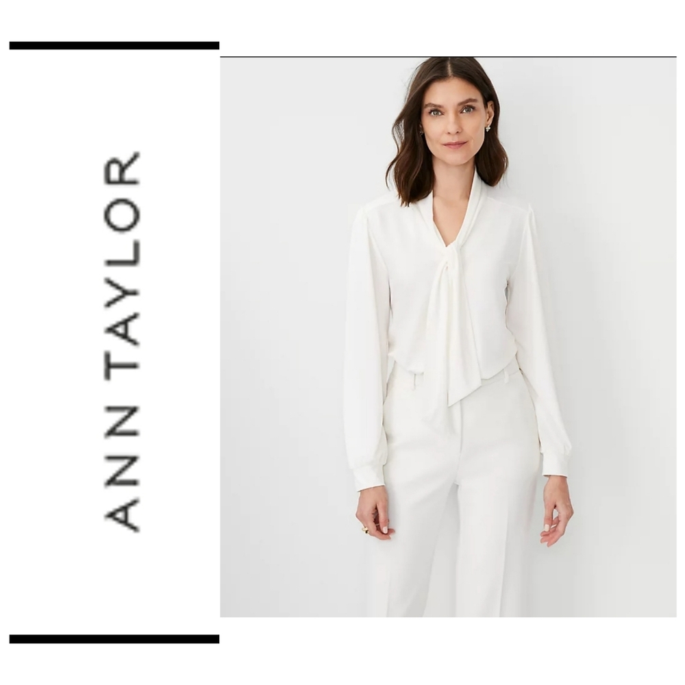 Ann Taylor Ivory Tie-Neck Blouse